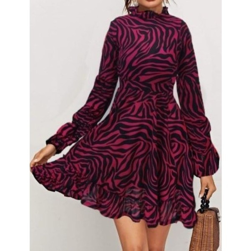 Bbade Butik Kadın Uzun Kollu Zebra Desen Sırt Dekolteli Eteği Fırfırlı Krep Elbise Elbise Fiyatı