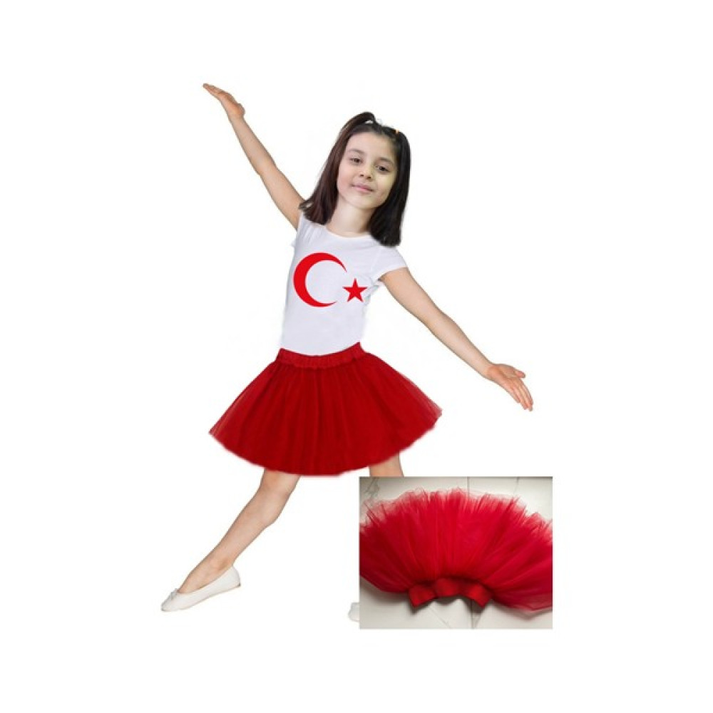Bbays New Trend Kırmızı Tütü Etek Ayyıldız Baskılı Tişort 23 Nisan Kostüm Bebek Eteği Fiyatı