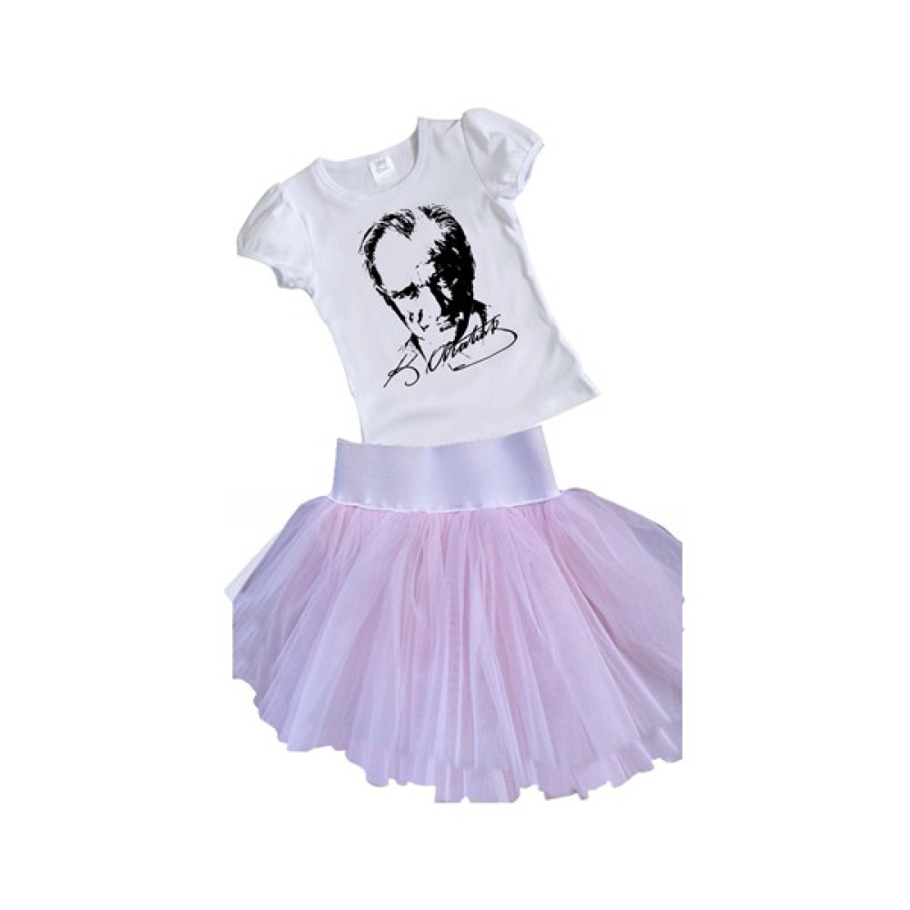 Bbays New Trend,pembe Tütü Atatürk Baskılı Tişort,kız Çocuk,tütü Etek,okul Etek,23 Nisan Etek,astarsız Bebek Eteği Fiyatı