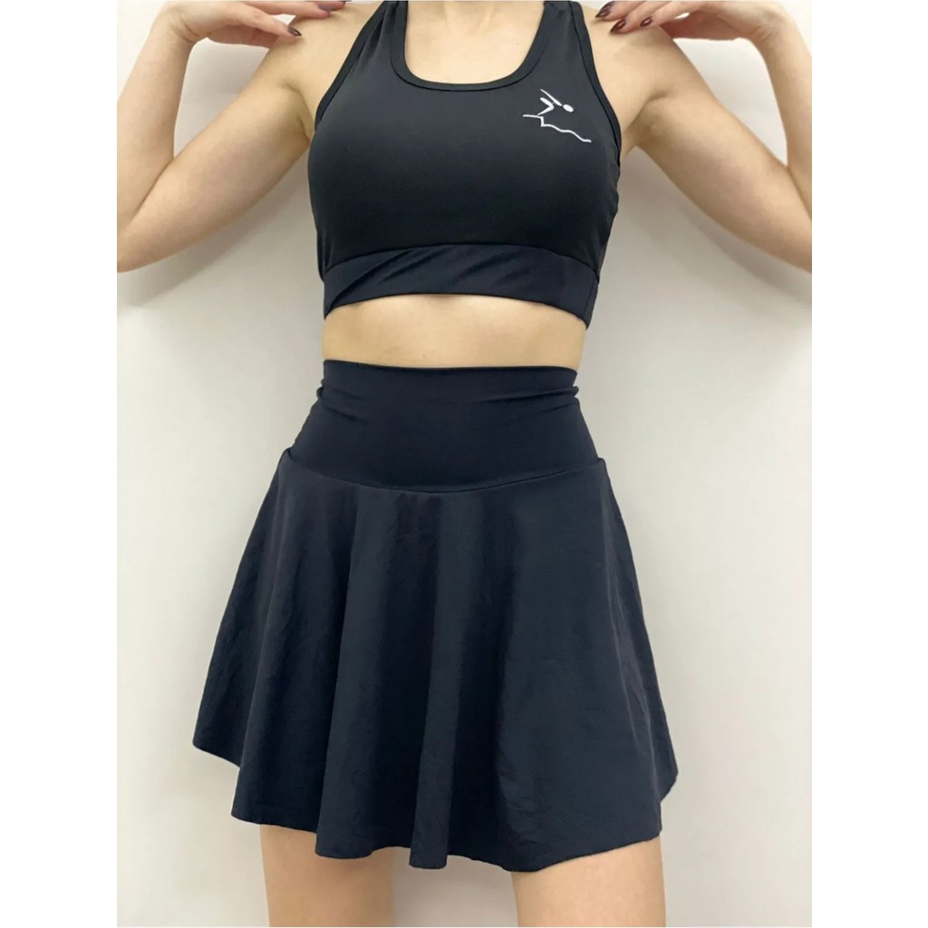 BCFSWİMSPORTS Yüksek Bel Şort Etekli Crop Mayo Siyah / Büstiyer Takım / Sport Etek Mayo Voleybol Etek Mayo Giyim & İç Giyim Fiyatı