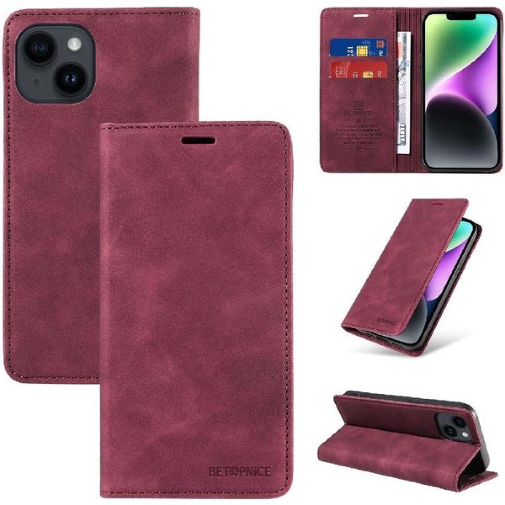 BDT Boutique Iphone 13 Için Kılıf Koruyucu Pu Deri Folio Cüzdan Manyetik (Yurt Dışından) - Kırmızı Cep Telefonu Kılıfı Fiyatı