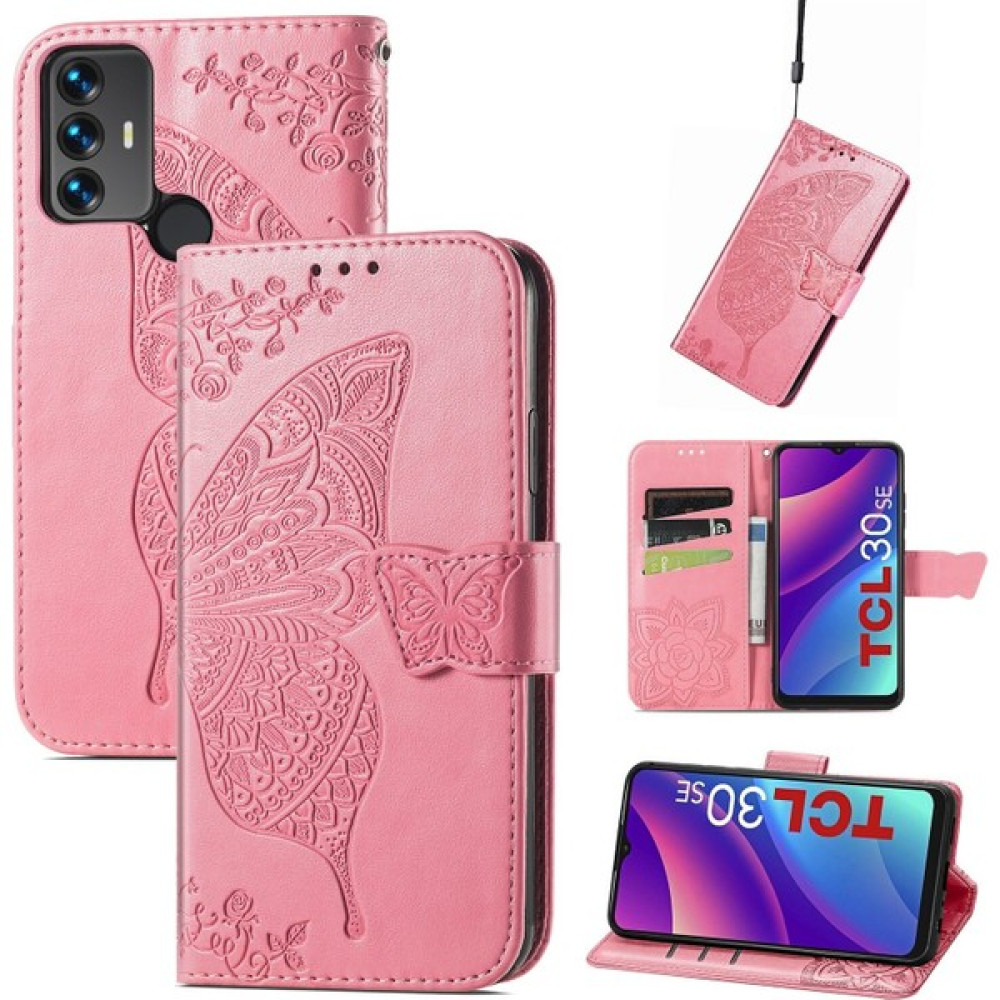 BDT Boutique Tcl 30 Se Kelebek Kanatları Narin Çiçekler Darbeye Dayanıklı Deri Telefon Kılıfı (Yurt Dışından) - Koyu Pembe Cep Telefonu Kılıfı Fiyatı