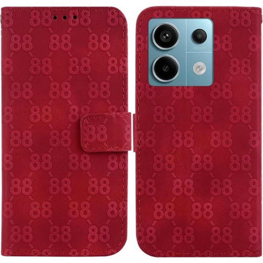 BDT Boutique Telefon Kılıfı Için Xiaomi Poco X6 Cüzdan Kapak Pu Deri Çift 8 Kabartmalı (Yurt Dışından) - Kırmızı Cep Telefonu Kılıfı Fiyatı
