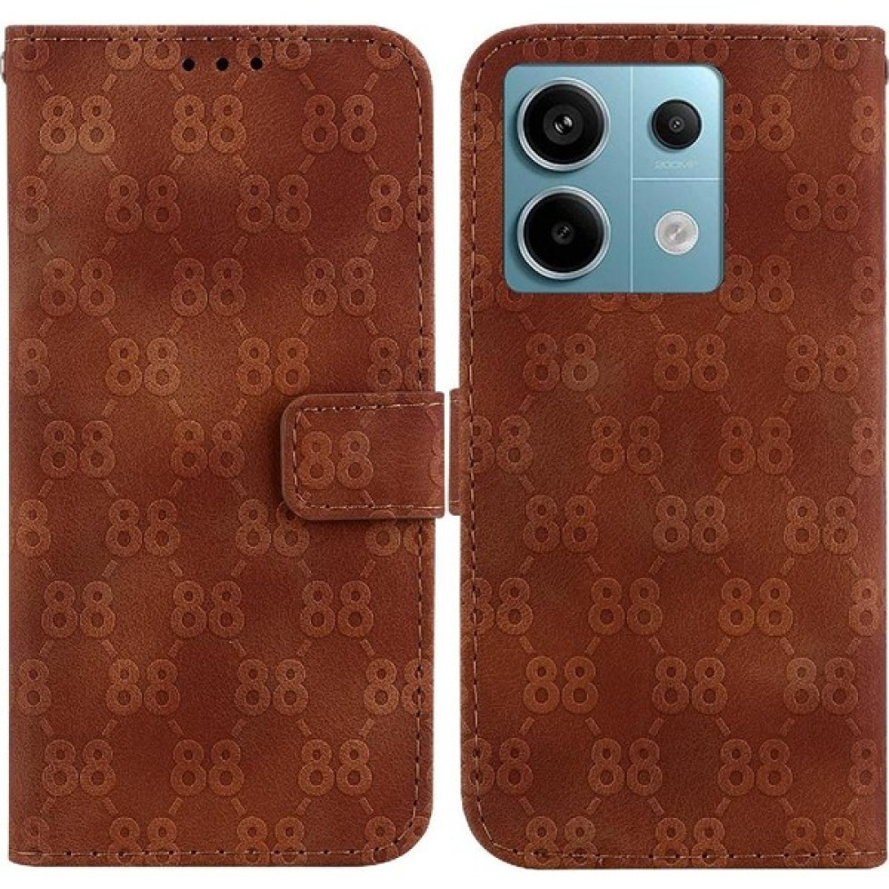 BDT Boutique Telefon Kılıfı Için Xiaomi Poco X6 Cüzdan Kapak Pu Deri Çift 8 Kabartmalı (Yurt Dışından) - Kızıl Cep Telefonu Kılıfı Fiyatı
