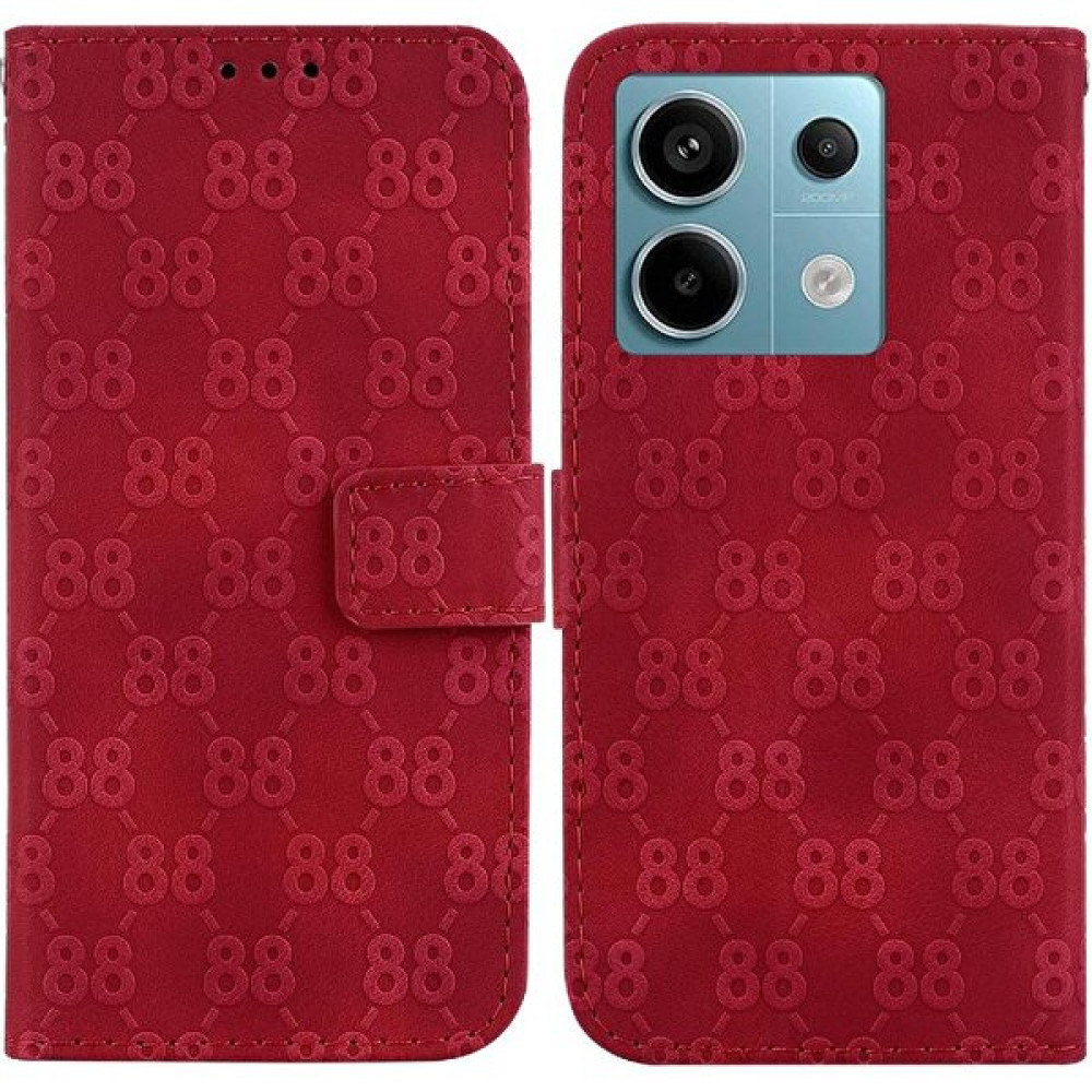 BDT Market - 9116 Telefon Kılıfı Için Xiaomi Poco X6 Cüzdan Kapak Pu Deri Çift 8 Kabartmalı (Yurt Dışından) - Kırmızı Cep Telefonu Kılıfı Fiyatı