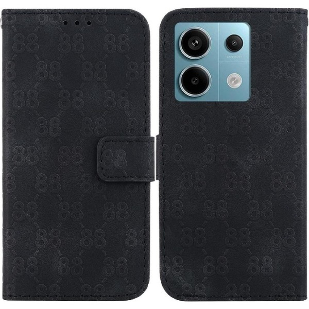 BDT Market - 9116 Telefon Kılıfı Için Xiaomi Poco X6 Cüzdan Kapak Pu Deri Çift 8 Kabartmalı (Yurt Dışından) - Siyah Cep Telefonu Kılıfı Fiyatı