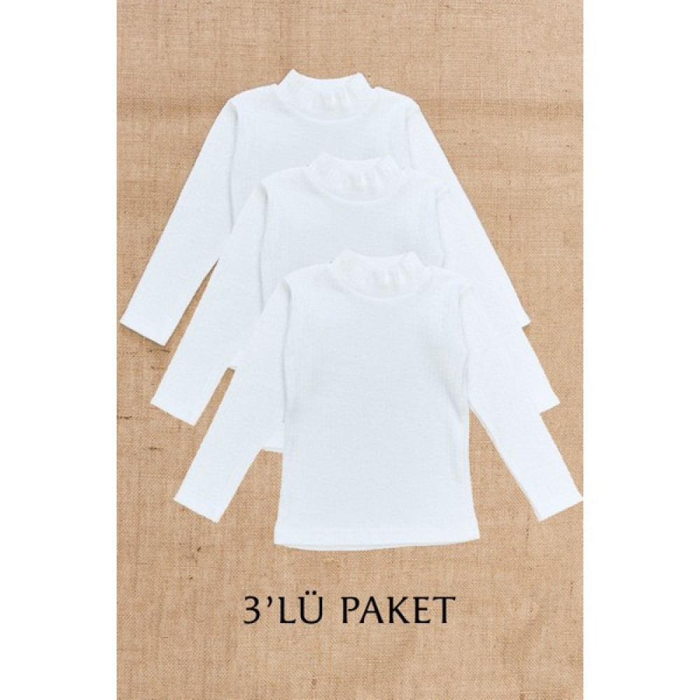 BDZ Deri 3 Lü Unisex Pamuklu Ligrali Yarım Balıkçı Yaka Beyaz Badi Kız Çocuk Body Fiyatı