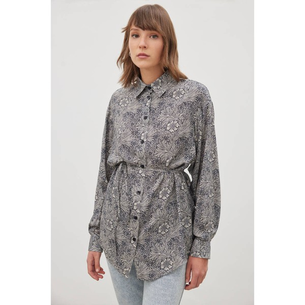Be Blue Indigo Floral Desen Vintage Gömlek Kadın Gömlek Fiyatı