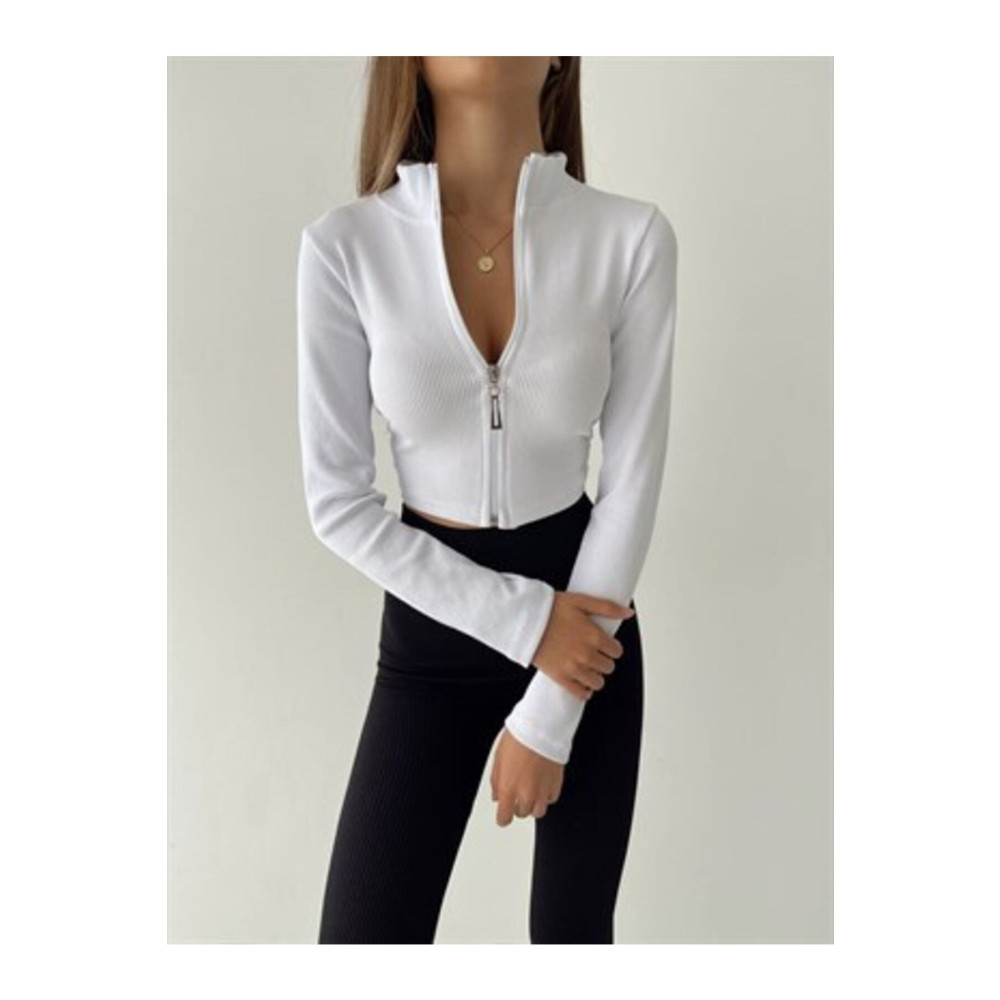 BE CHİC Beyaz Fermuarlı Fitilli Crop Bluz M Beden Bluz Fiyatı