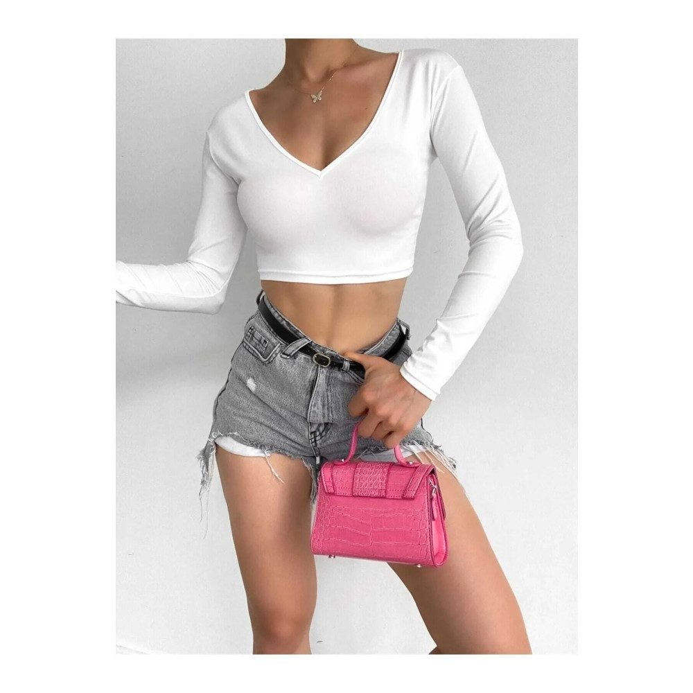 BE CHİC Beyaz V Yaka Crop Bluz M Beden Bluz Fiyatı