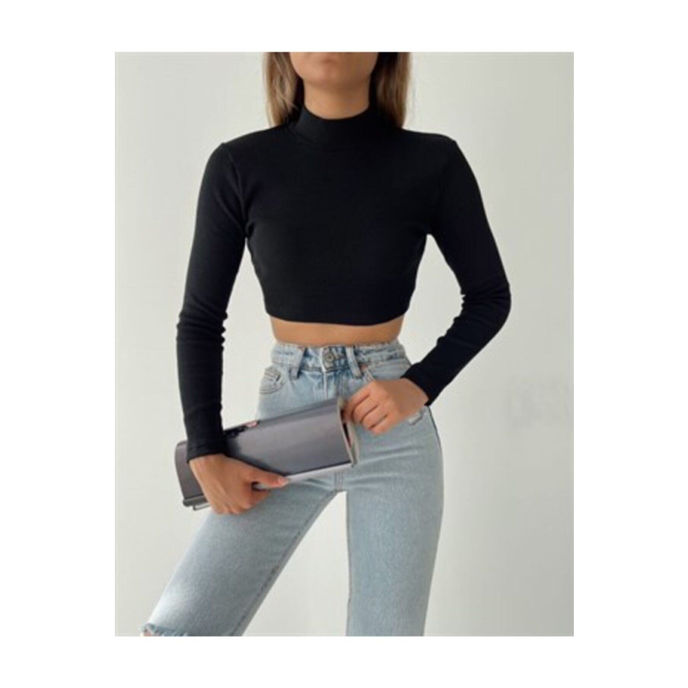 BE CHİC Kadın Siyah Fitilli Yarım Balıkçı Yaka Kaşkorse Crop Bluz M Beden Bayan Kazak & Süveter & Triko Fiyatı