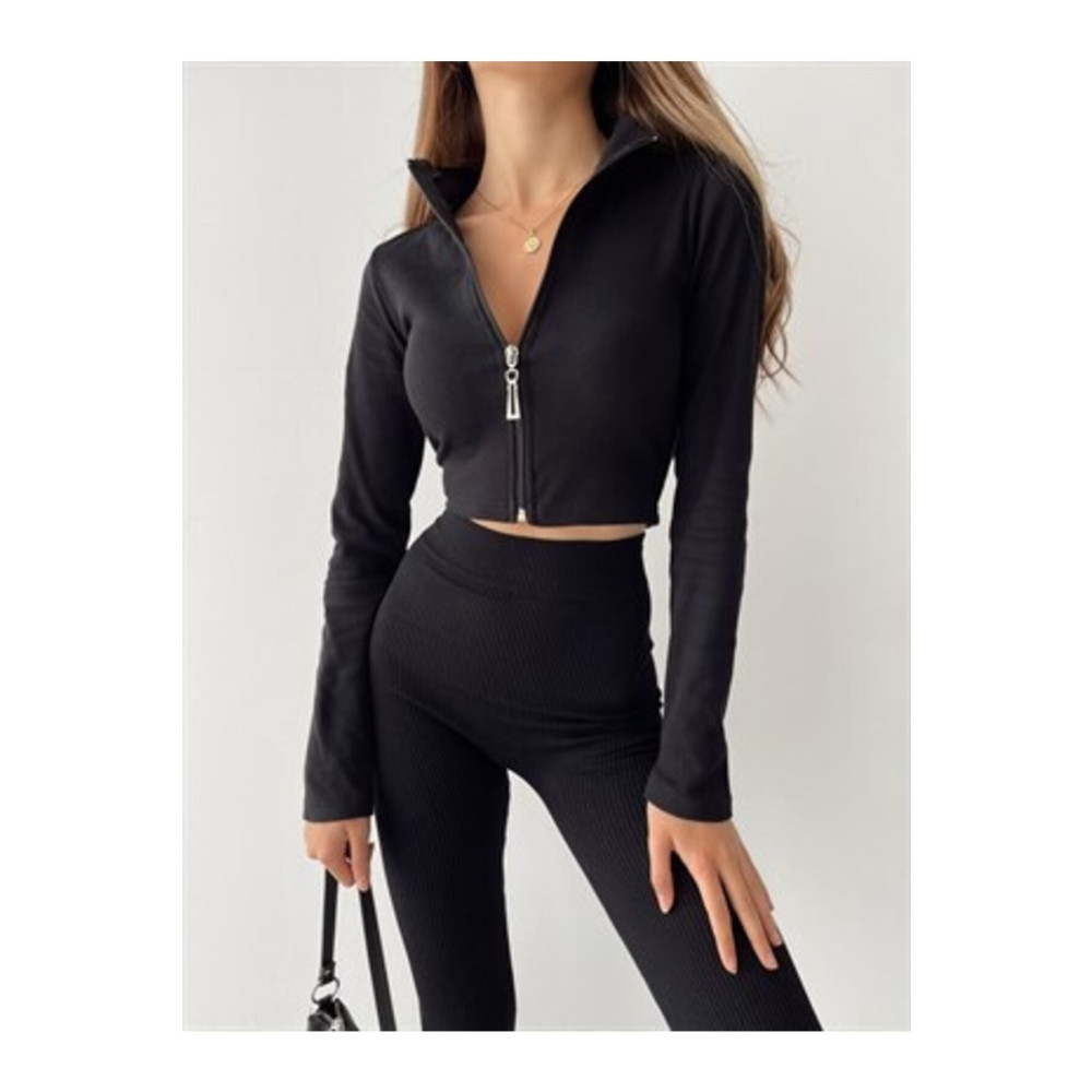 BE CHİC Siyah Fermuarlı Fitilli Crop Bluz M Beden Bluz Fiyatı