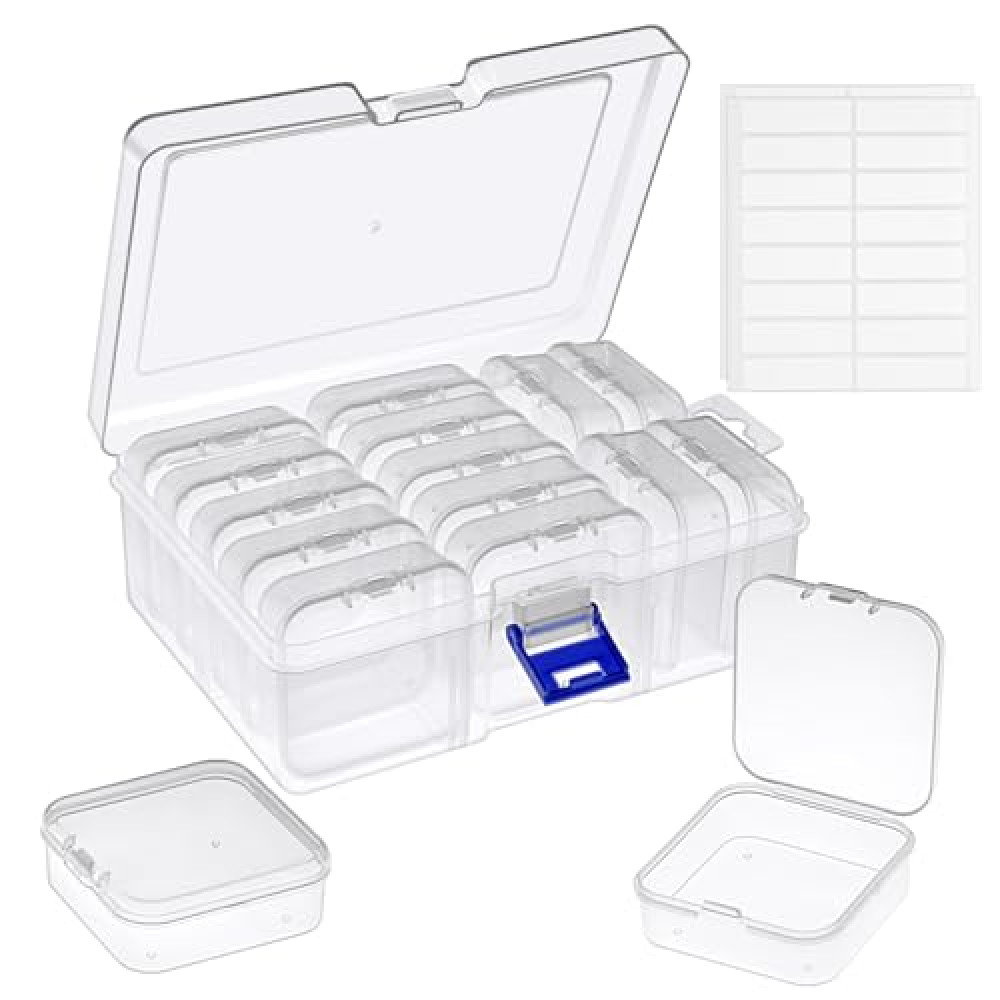 Bead Organizer and Storage, 15 Pcs Clear Bead Storage Containers, Mini Plastic Bead Organizer Box, Rectangular Jewelry Storage Boxes with Label Stickers for DIY Jewelry, Bracelet Making & Nail Art