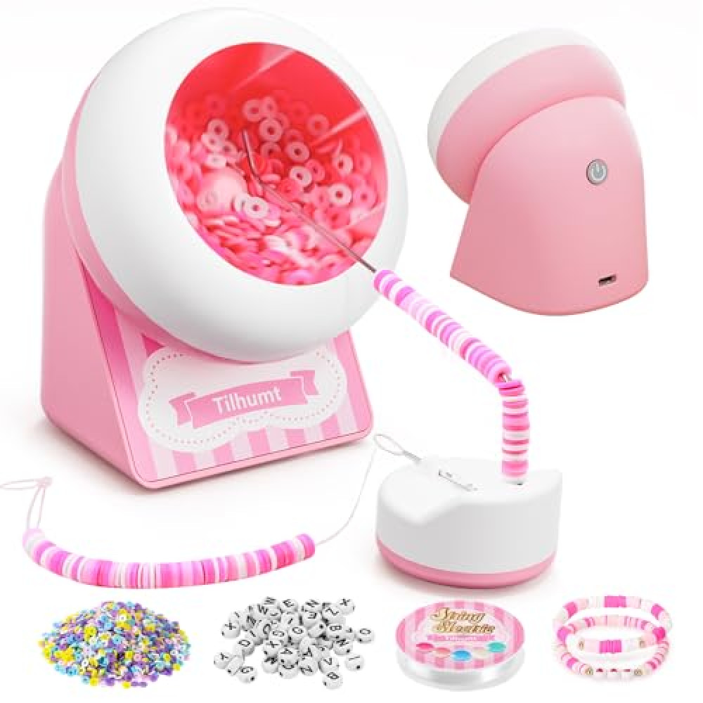 Bead Spinner, Tilhumt Cordless Bead Spinner with 2040Pcs Beads Rechargeable Electric Clay Bead Spinners for Jewelry Making DIY Bracelet Maker for Girls Friendship Bracelets Necklace Gift