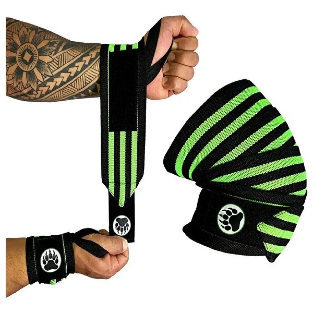 Bear Claw Fitness Crossfit Ağırlık Bilekliği ve Pro Knee Wraps Diz Bandajı / 2'li Pro Set - Yeşil - Standart Oto Boyaları Fiyatı