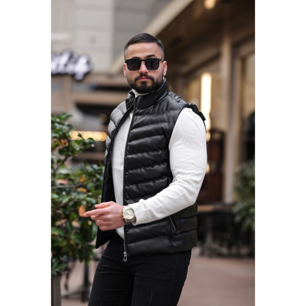 Bear Glam Erkek Deri Dik Yaka Dolum Yelek Erkek Yelek Fiyatı