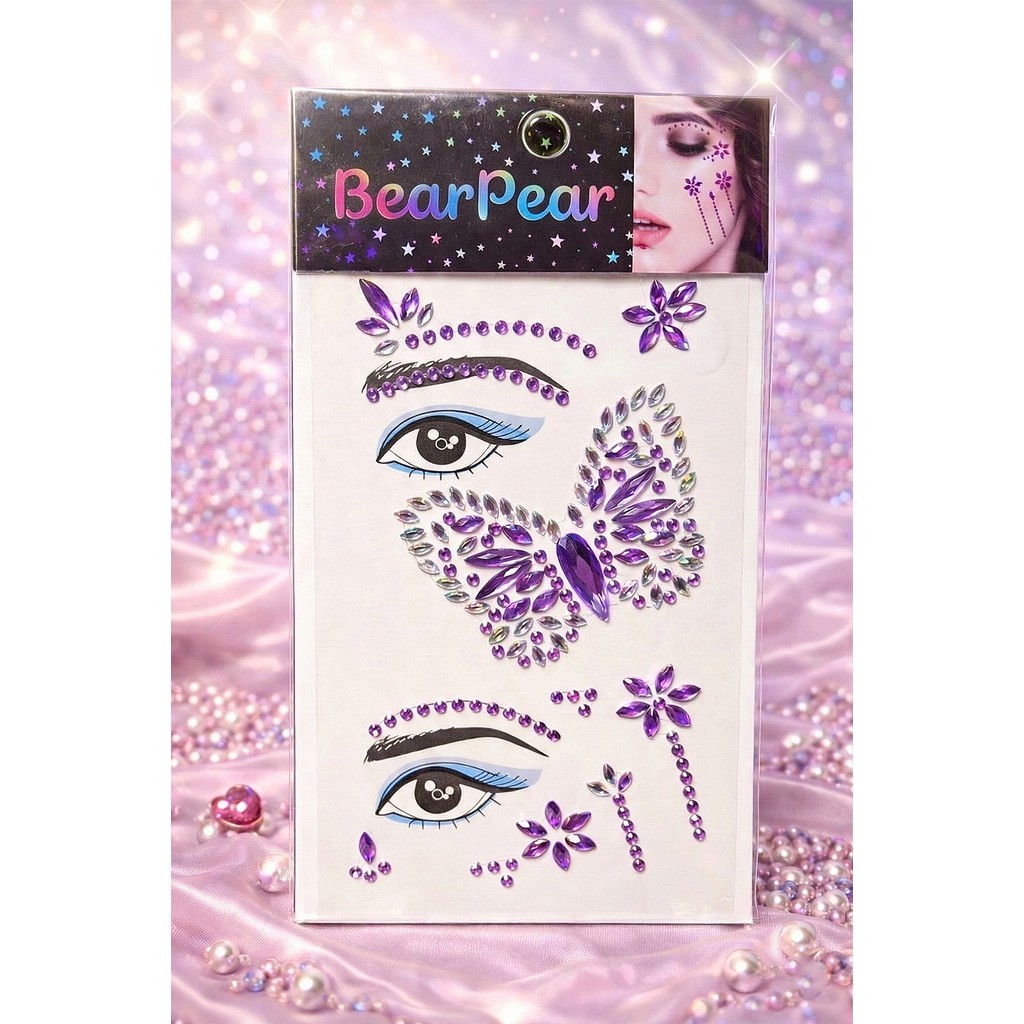 Bear & Pear Kelebek Kristal Işıltılı Yüz ve Vücut Taşları Mor Düş Diğer Fiyatı