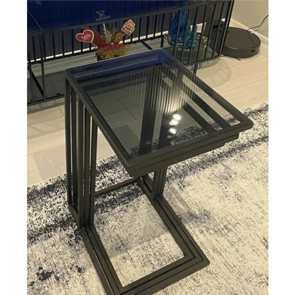 Beasym Sehpa 3'lü Füme Camlı Çok Amaçlı Metal Güvenilir Füme Camlı C Sehpa Siyah Füme Camlı Zigon Sehpa Fiyatı