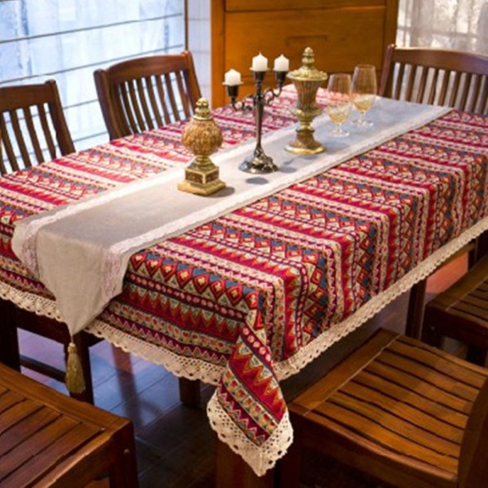 Beautifyy Egzotik Masa Örtüsü Retro Amerikan Etnik Tarzı Kare Masa Örtüsü Bohem Pamuk Keten Sehpa Masa Örtüsü (Yurt Dışından) - Kırmızı - 140 x 220 cm Masa Örtüsü Fiyatı