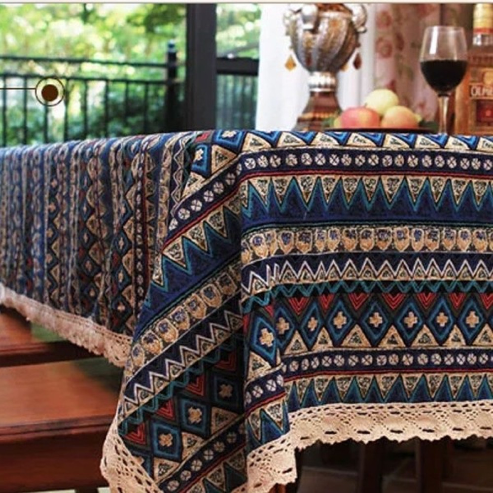 Beautifyy Egzotik Masa Örtüsü Retro Amerikan Etnik Tarzı Kare Masa Örtüsü Bohem Pamuk Keten Sehpa Masa Örtüsü (Yurt Dışından) - Mavi - 140 x 200 cm Masa Örtüsü Fiyatı