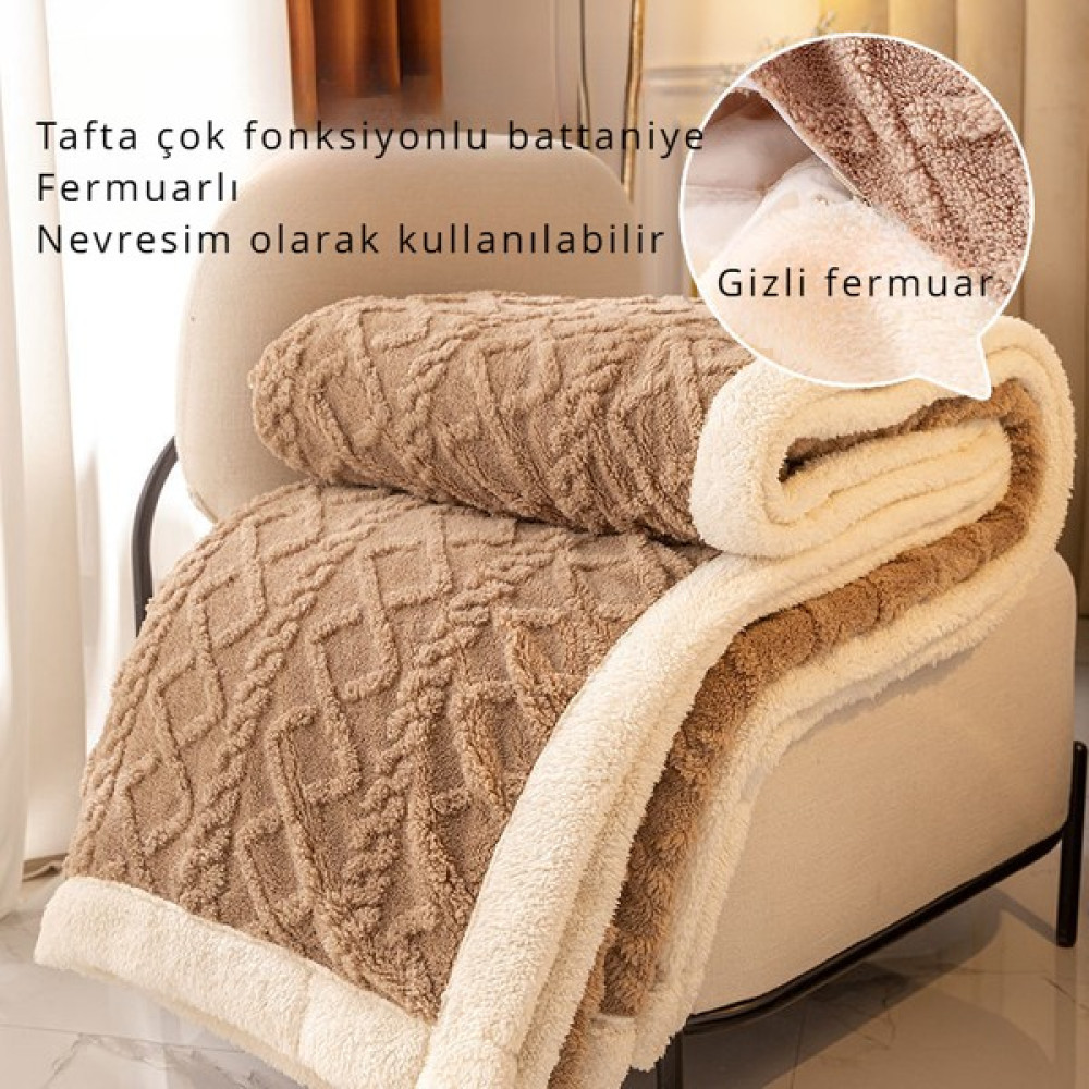 Beautifyy Taff Polar Battaniye - Açık Gri (Yurt Dışından) - Kahverengi - 180 x 200 cm Battaniye Fiyatı
