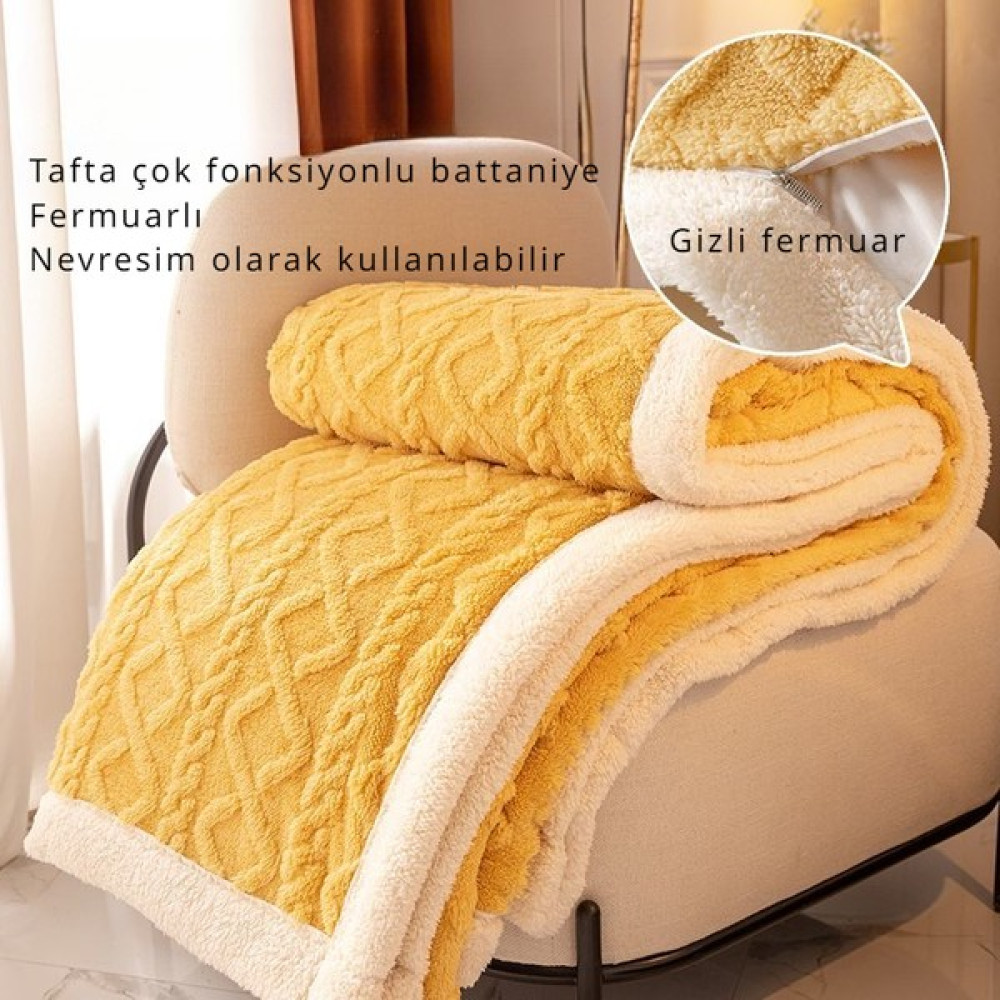 Beautifyy Taff Polar Battaniye - Açık Gri (Yurt Dışından) - Sarı - 150 x 200 cm Battaniye Fiyatı