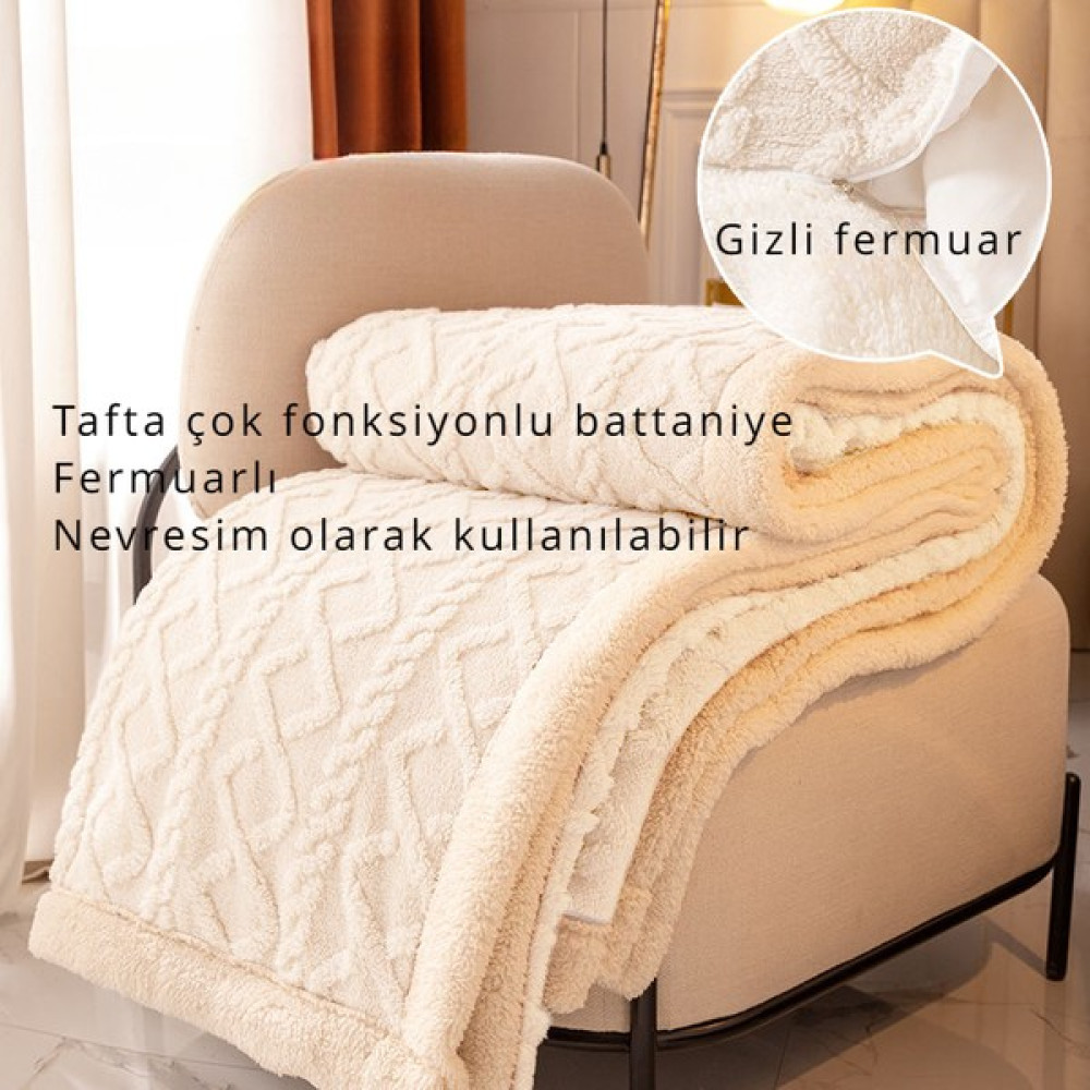 Beautifyy Taff Polar Battaniye - Kirli Beyaz (Yurt Dışından) - 200 x 230 cm Battaniye Fiyatı