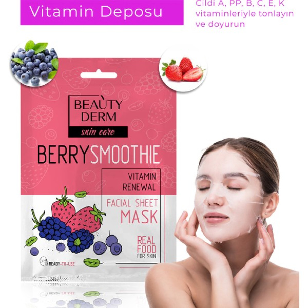 Beauty Derm Yüz Maskesi Vitamin Renewal İle Yenilen 25 Ml Kağıt Maske Yaban Mersini Çilek Böğürtlen Maskeler Fiyatı