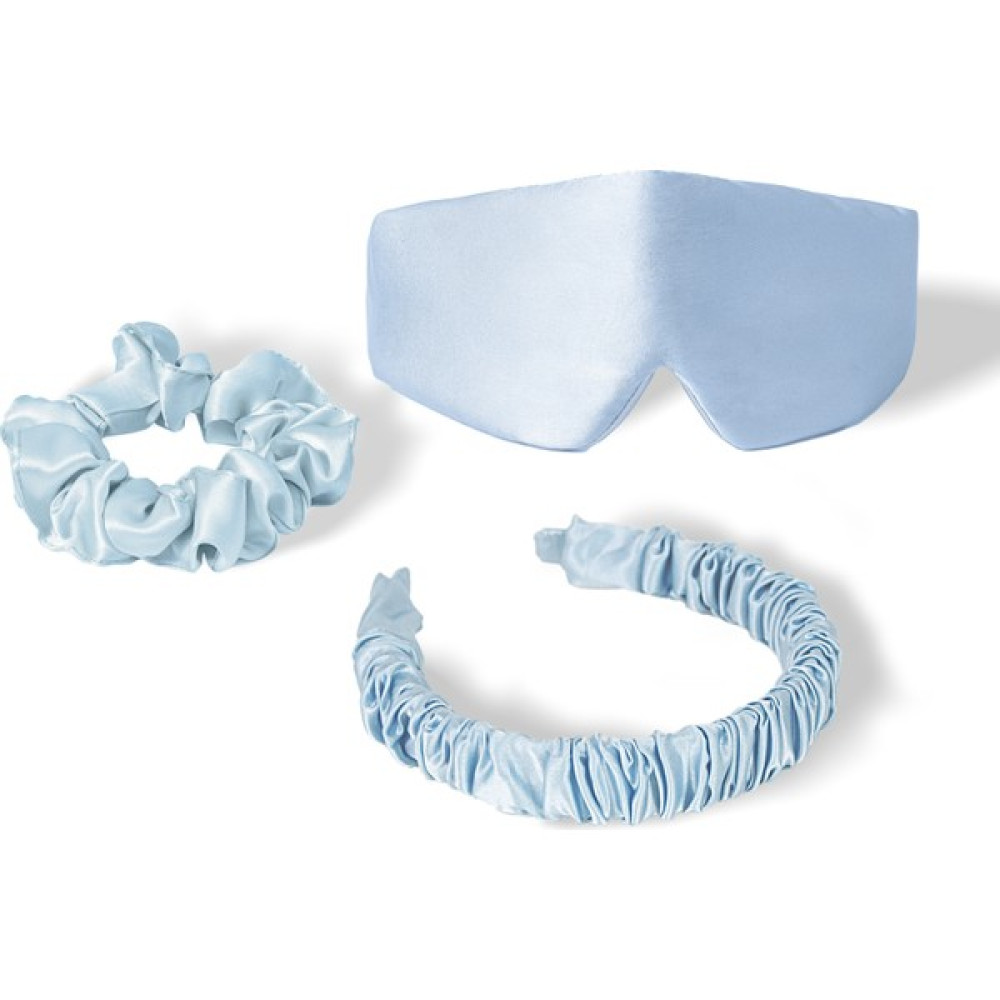 Beauty Pillow %100 İpek Uyku Maskesi Göz Bandı Mavi + Saç Tokası %100 İpek Mavi + %100 İpek Büzgülü Taç Mavi Toka, Taç & Saç Bandı Fiyatı