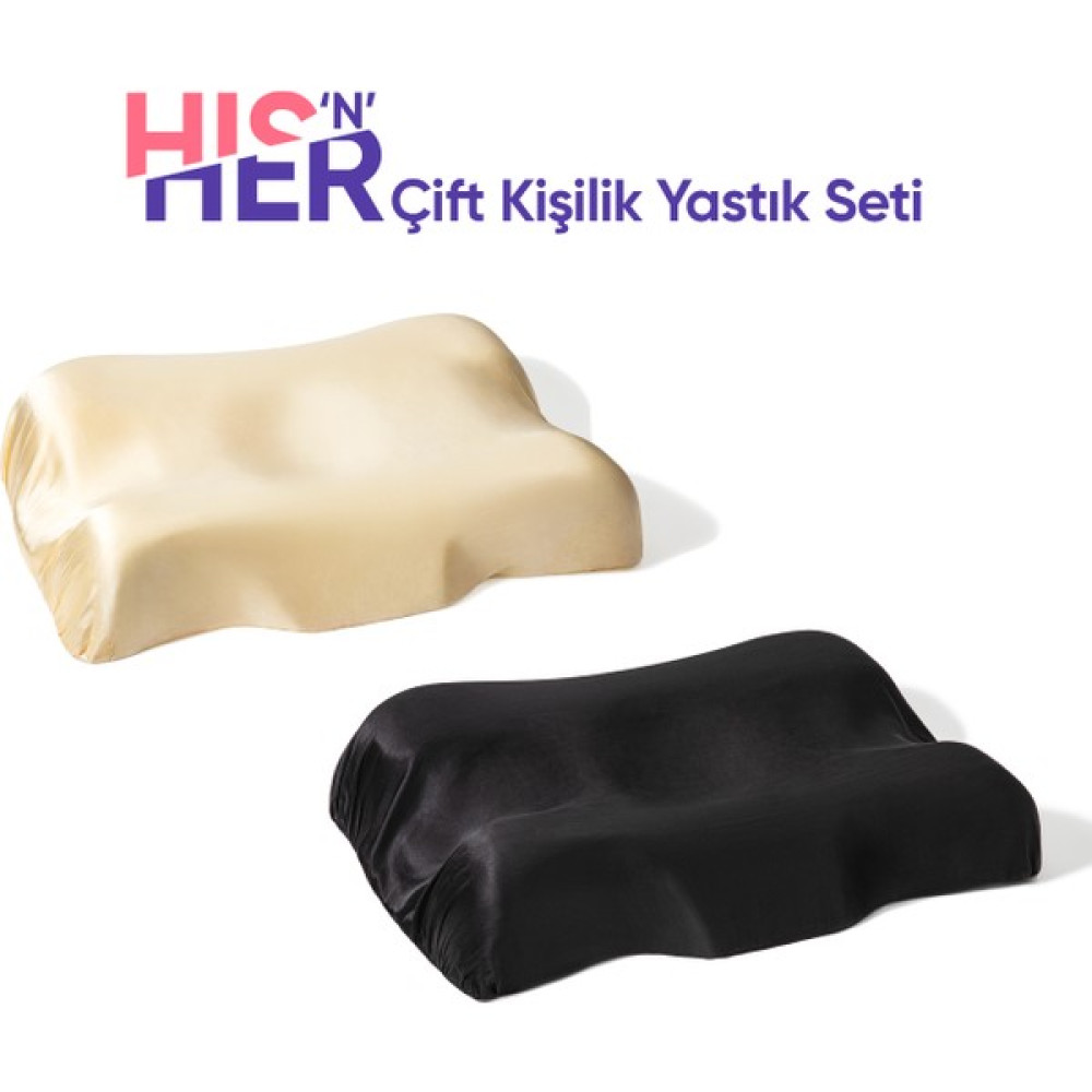 Beauty Pillow Hers & His Çift Kişilik Yastık Seti (Bej & Siyah Ipek Yastık Kılıflı) - Standart Yastık Fiyatı