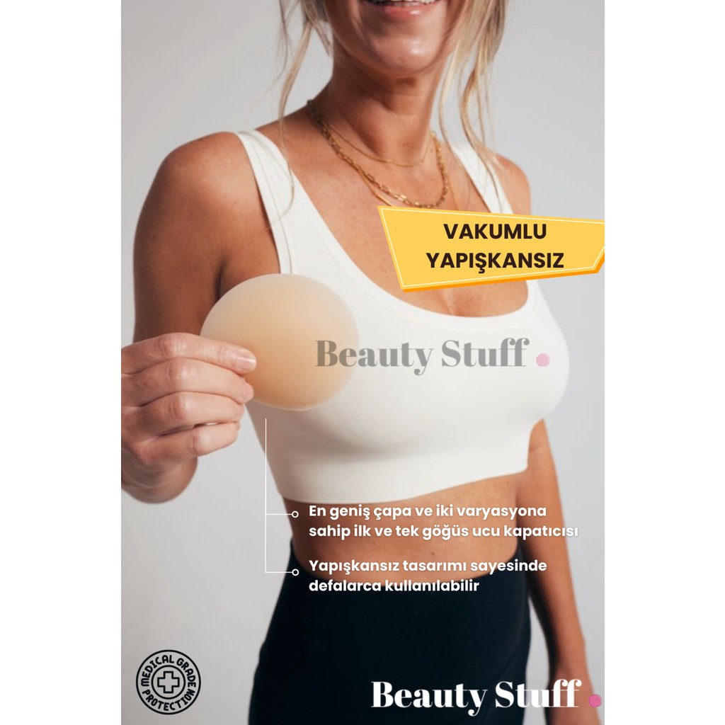 Beauty Stuff Vakumlu - Yapışkansız - Hide Em Up Göğüs Ucu Kapatıcı - Meme Ucu Gizleyici - % 100 Medikal Silikon - S - M Diğer Fiyatı