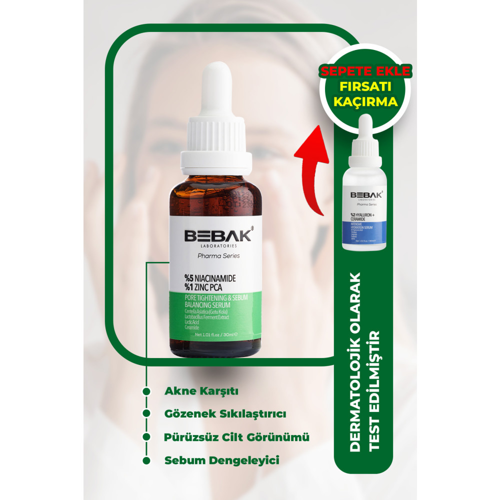 Bebak Pharma Gözenek Sıkılaştırıcı Ve Sebum Dengeleyici Serum %5 Niacinamide+%1 Zinc Pca 30ml Cilt ve Yüz Bakımı Fiyatı