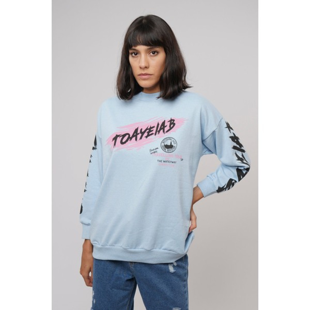 Bebe Mavı Toayeibe Baskılı Sweat Bayan Sweatshirt Fiyatı