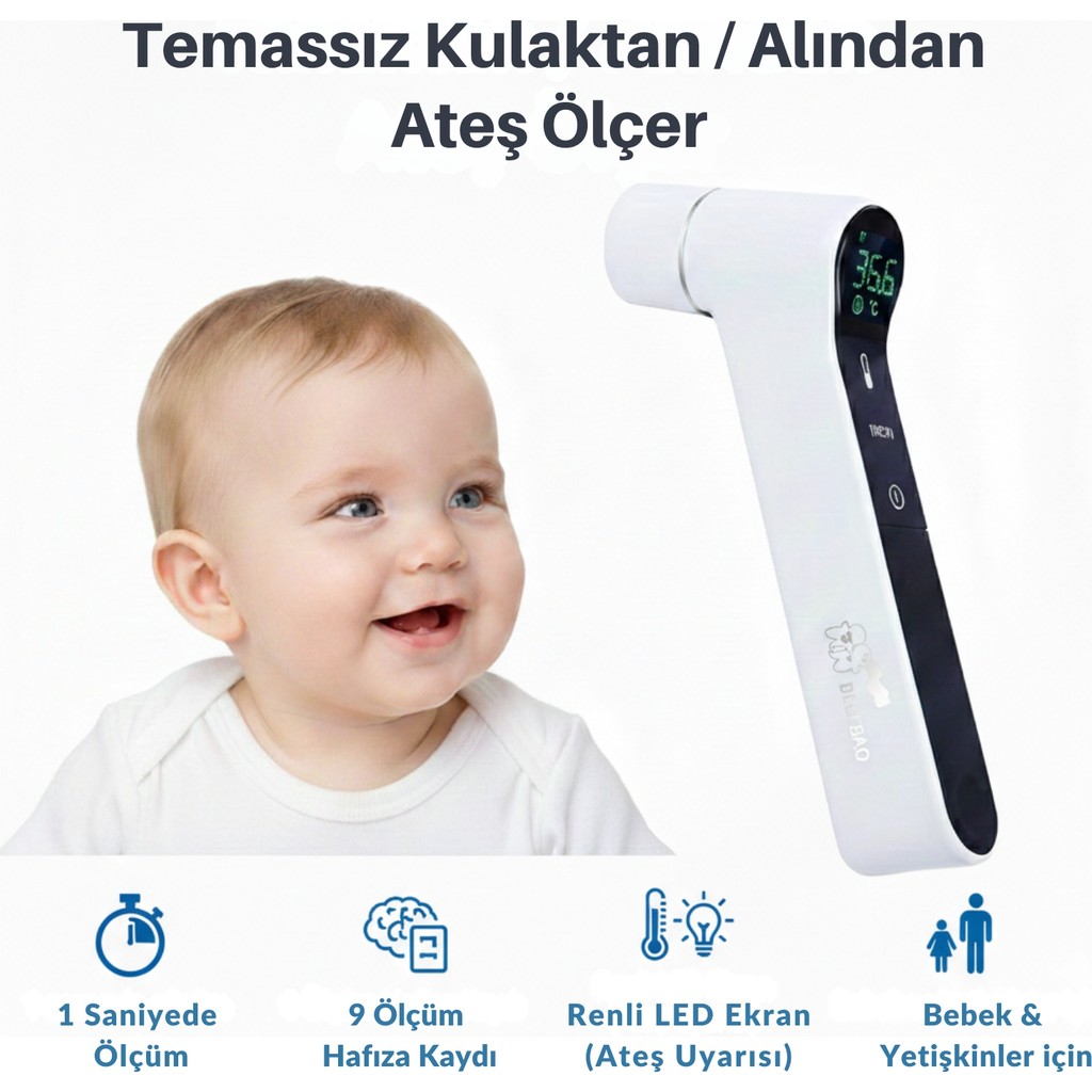 Bebebao Protemp Medikal Dijital Ateş Ölçer – Kulaktan ve Alından Ölçüm, Temassız Infrared - Beyaz Diğer Fiyatı