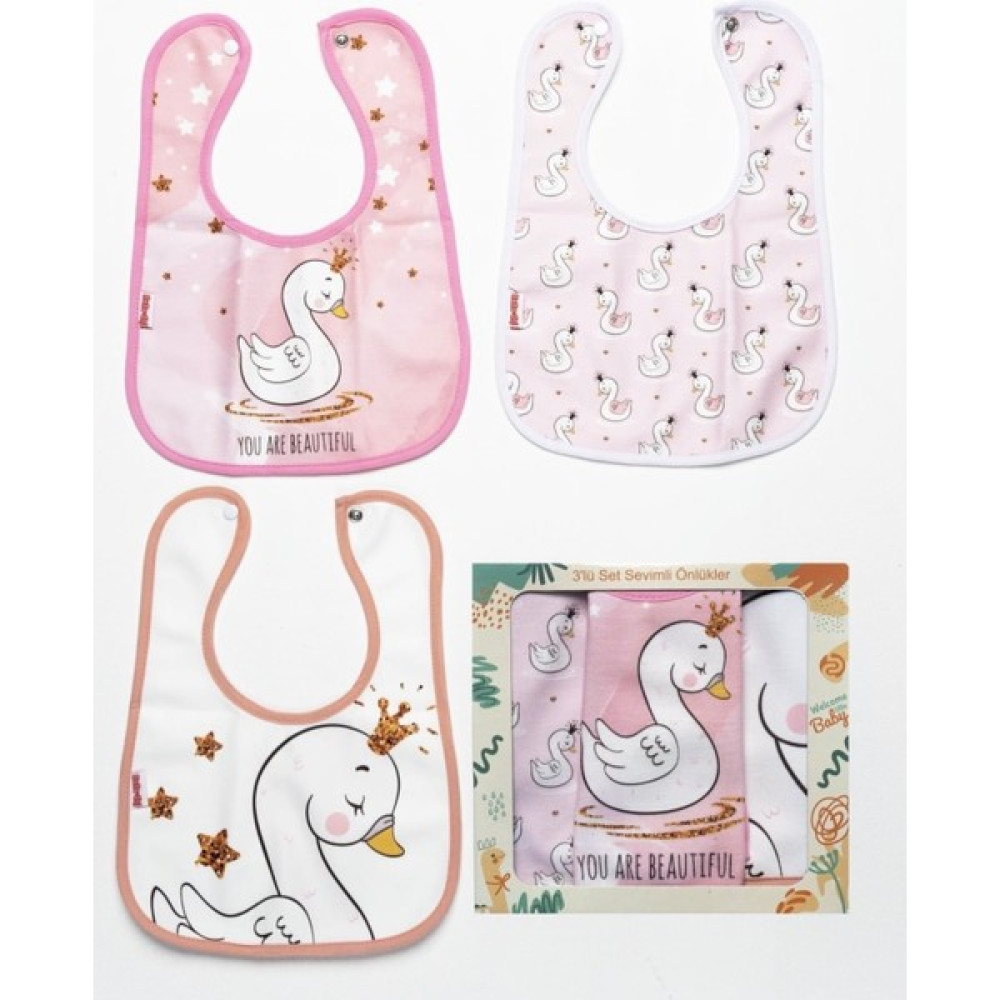 Bebechi Kuğu Desen 3lü Mama Önlüğü - Standart - Renkli Mama Önlüğü Fiyatı
