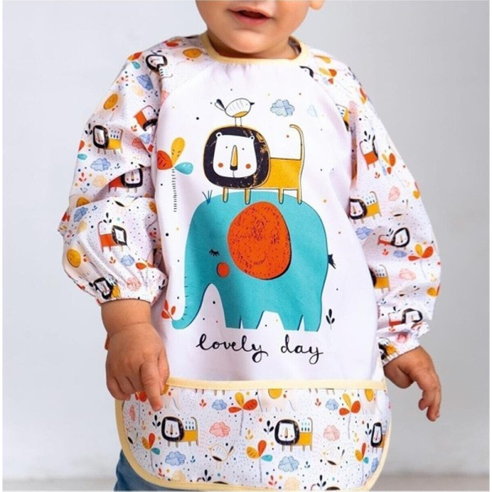 Bebechi Unisex Bebek Renkli Safari Desenli Uzun Kollu Cepli Giyilebilir Mama Önlüğü Aktivite Önlüğü Hamilelik ve Emzirme Fiyatı