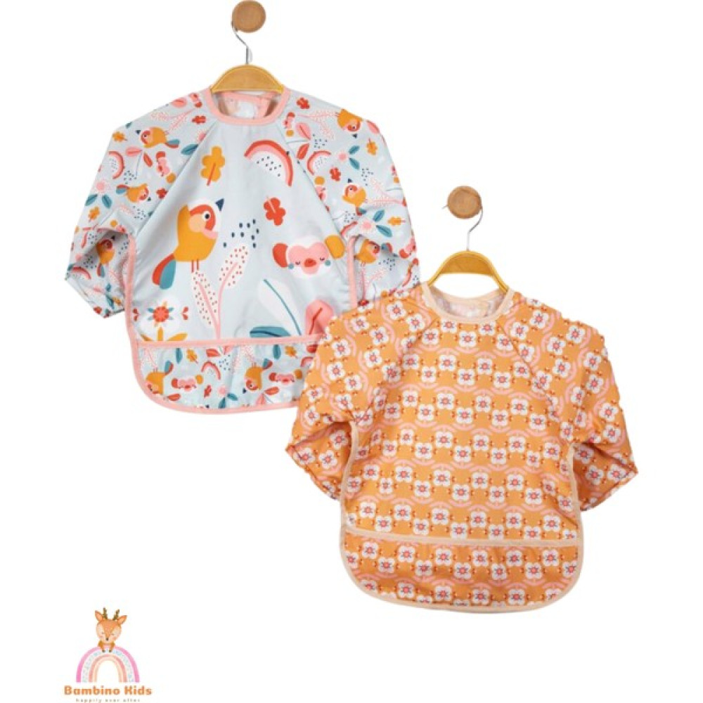 Bebechi Uzun Kollu Mama Önlüğü 2'li Set (6-24 Ay) Çiçekli - Pembe - 6 - 24 Ay Mama Önlüğü Fiyatı