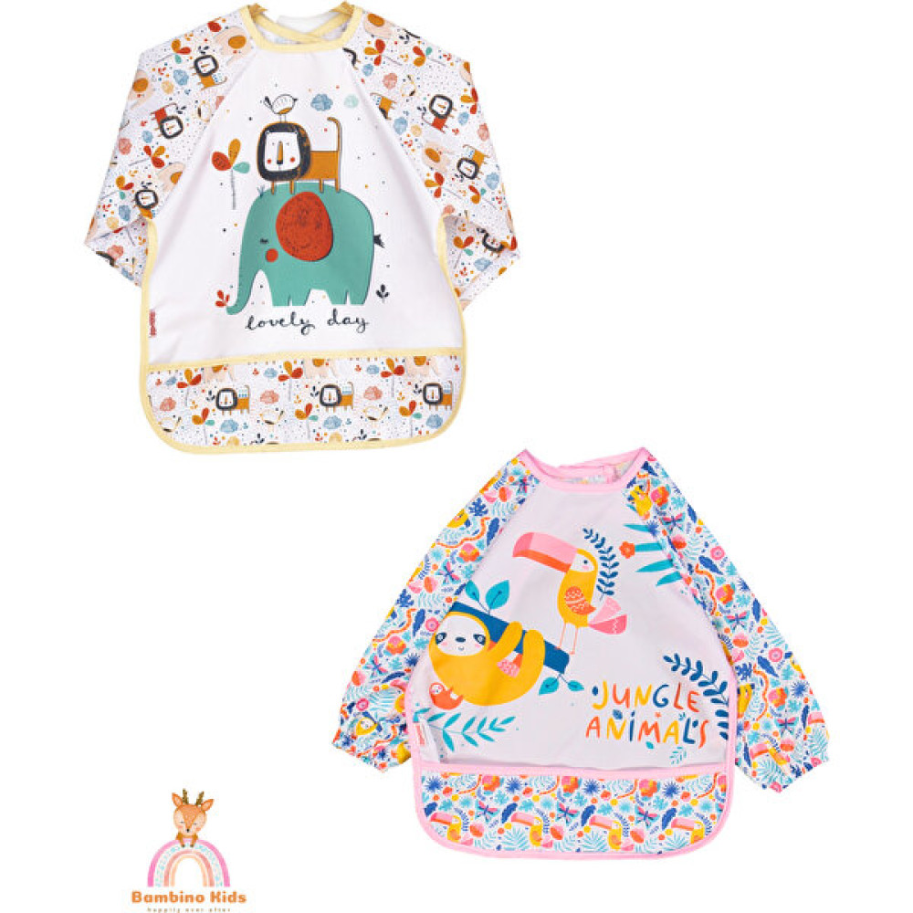 Bebechi Uzun Kollu Mama Önlüğü 2'li Set (6-24 Ay) Jungle-Safari - Açık Pembe - 6 - 24 Ay Mama Önlüğü Fiyatı