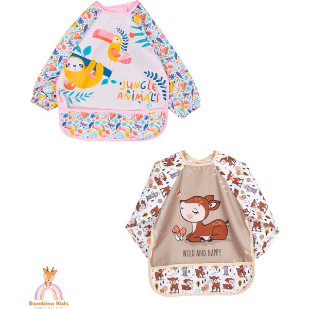 Bebechi Uzun Kollu Mama Önlüğü 2'li Set (6-24 Ay) Karaca-Jungle - Kahverengi - Pembe - 6 - 24 Ay Mama Önlüğü Fiyatı