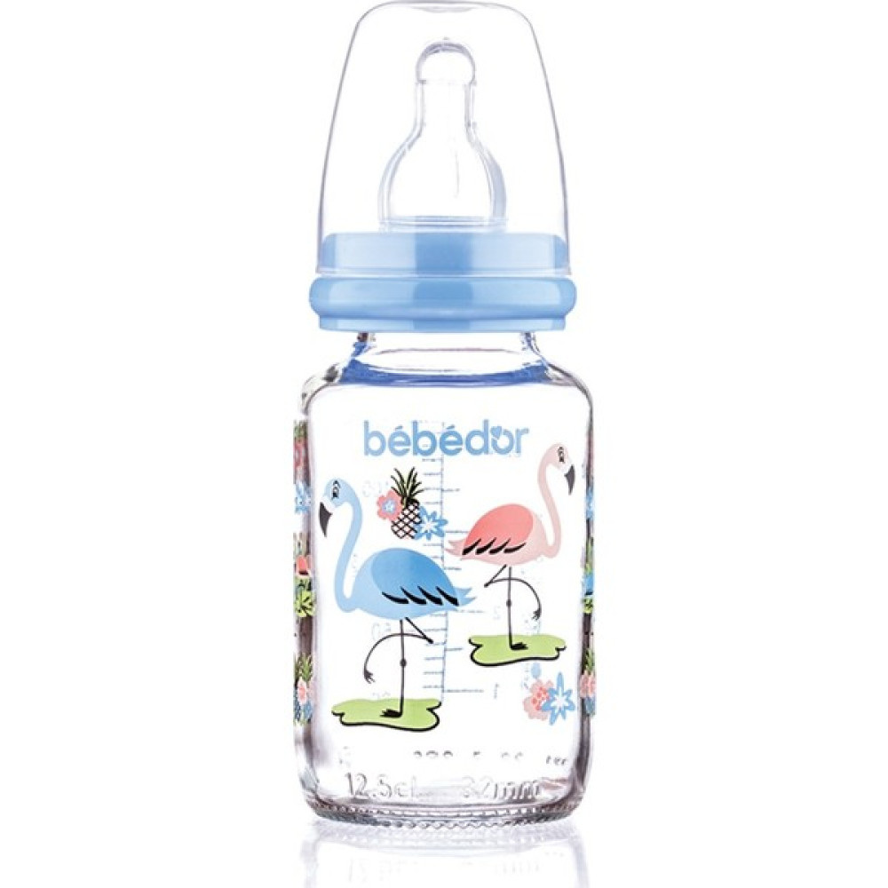 Bebedor Desenli Cam Biberon 125 ml (B-30302) - Açık Mavi Biberon Fiyatı
