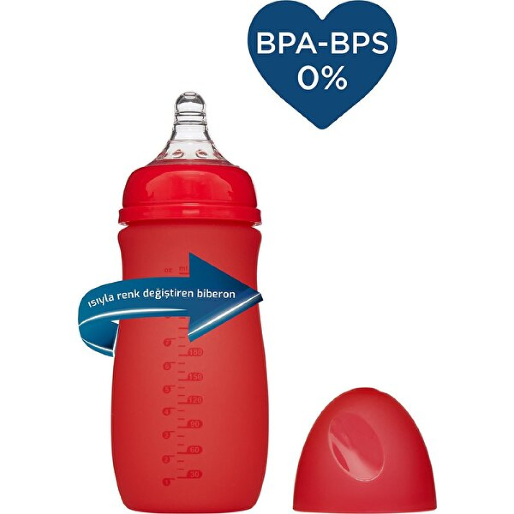 Bebedor Isıya Duyarlı Renk Değiştiren Cam Biberon 260 ml -52302- - Kırmızı Biberon Fiyatı