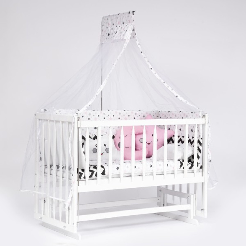 Bebeget Süper Natural Ahşap Beşik 4 Kademeli Beyaz Anne Yanı Sallanır 60X120-B05 Pembe Ay Uyku Seti+Yataklı Beşik Fiyatı