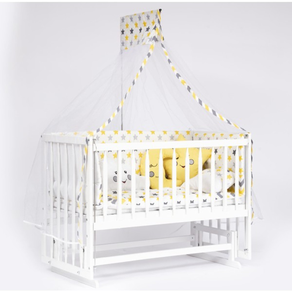 Bebeget Süper Natural Ahşap Beşik 4 Kademeli Beyaz Anne Yanı Sallanır 60X120-B09 Sarı Ay Uyku Seti+Yataklı Beşik Fiyatı