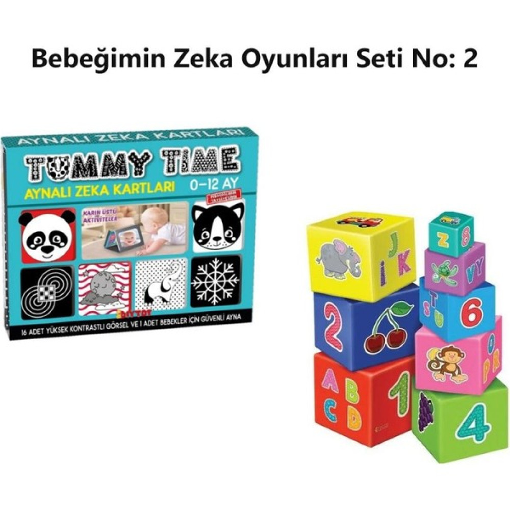 Bebeğimin Zeka Oyunları Seti No:2 Tummy Time - Aynalı Zeka Kartları - Eğitici Denge Kule Eğitici Oyuncak Fiyatı