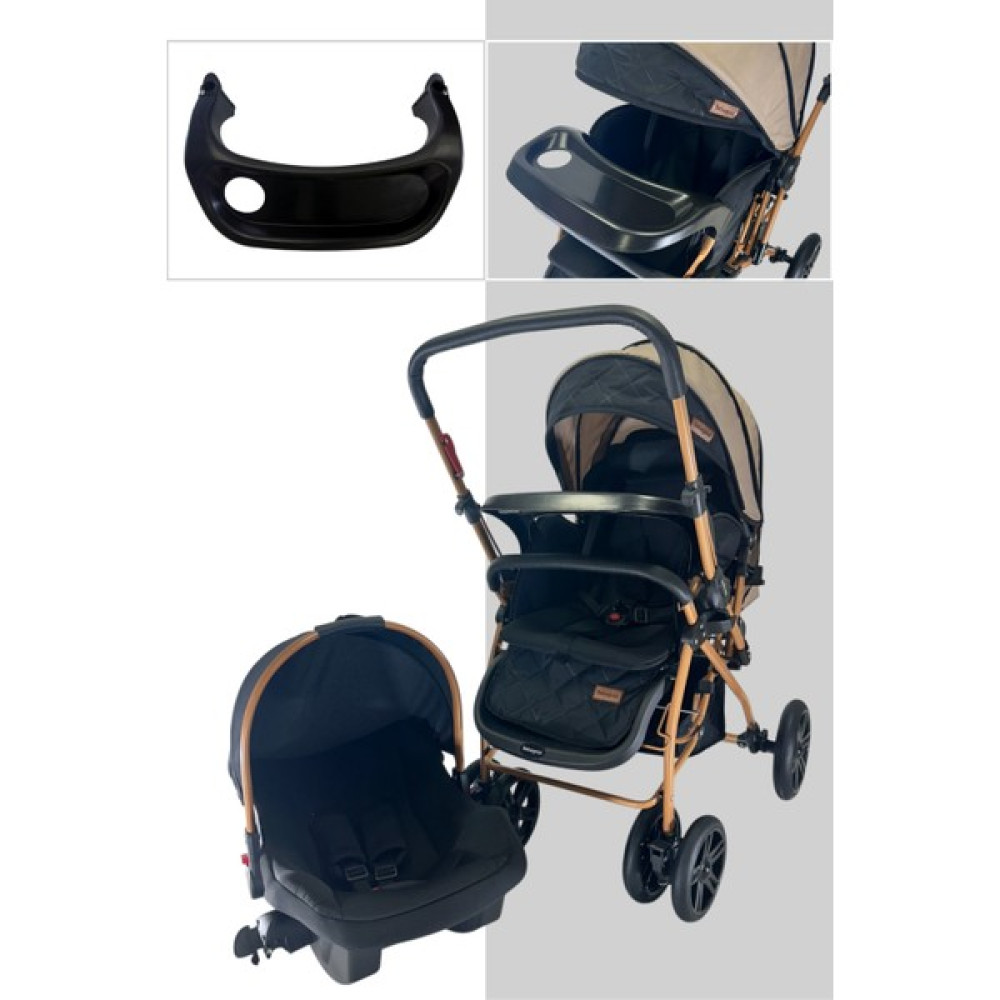 Bebegold Pusetli Bebek Arabası Travel Çift Yönlü Tam Yatış Pozisyonlu Pratik Katlanır Mama Tablalı - Gold - Kahve Bebek Arabası ve Pusetler Fiyatı