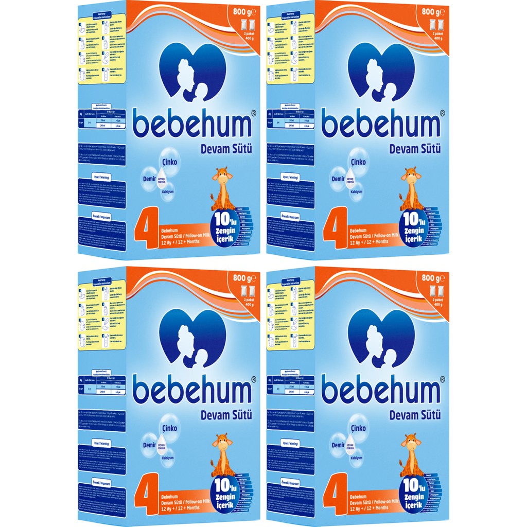 Bebehum 4 No Devam Sütü 800 gr x 4 Adet 12 Ay+ Yaş Grubu için Sütlü ve Zengin İçerik Bebek Mamaları Fiyatı