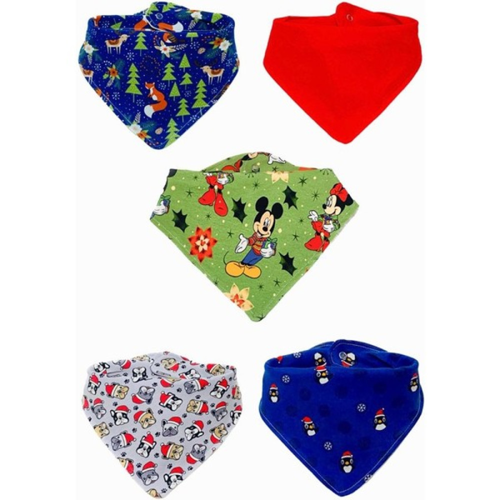 Bebek %100 Pamuk Çift Katlı Mickey ve Minnie Yılbaşı Temalı Fular Mama Önlüğü Seti - Bebek Yılbaşı Hediyesi 5 Adet - 0 - 2 Yaş - Renkli Mama Önlüğü Fiyatı
