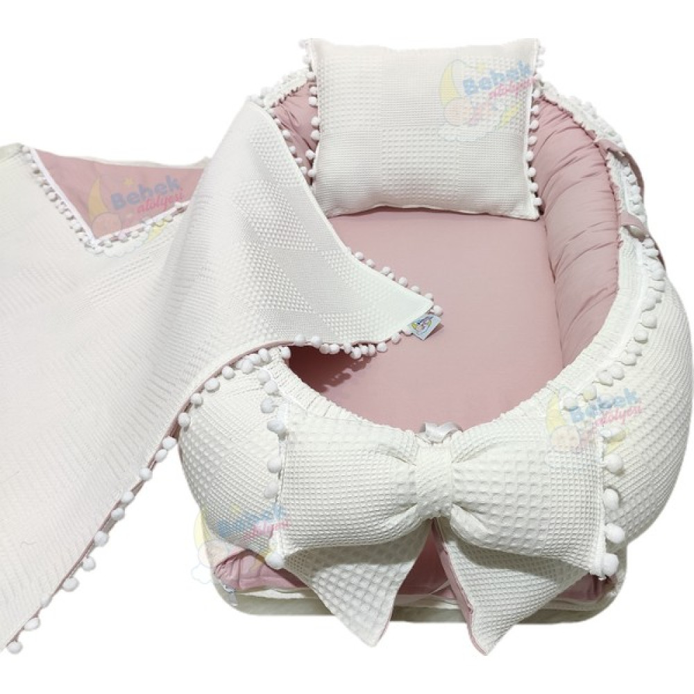 Bebek Atölyesi Babynest ve Battaniye Petek Pike Kumaş Krem Pudra Ana Kucağı Fiyatı
