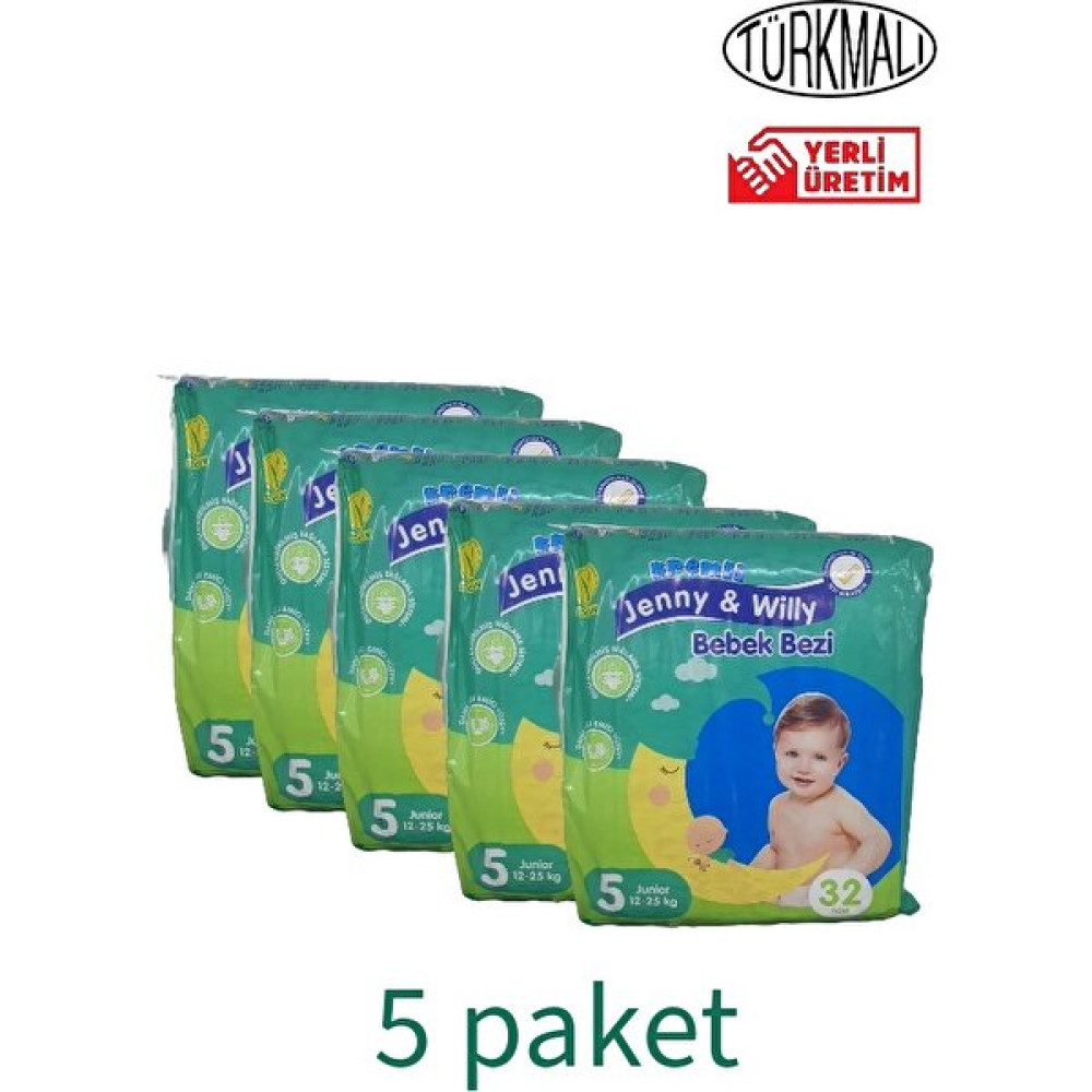 Bebek Bezi Junior (5 Numara ) 12-25 kg 5’li Paket 160 Adet - 5 Bebek Bezi Fiyatı