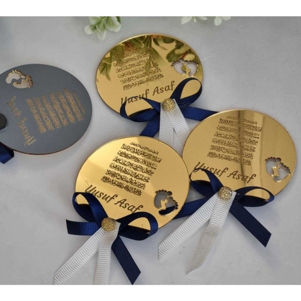 Bebek Çikolatası 10 Adet Isme Özel Ayetel Kursi Yazılı Bebek Magnet- Hediyelik Magnet- Dolap Süsü- Gold - Standart - Yenidoğan Anne, Bebek Fiyatı